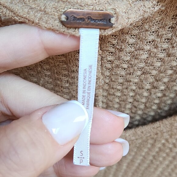 Free People Ventura Thermal Top Waffle Knit Long Sleeve Tan Small - Picture 4 of 4